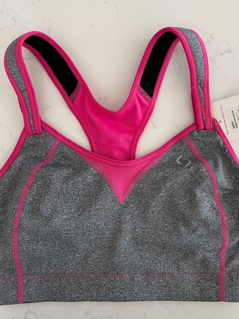 Brooks Moving Comfort Rebound Racer Sports Bra Charcoal Grey Bold Pink 32DD NWT